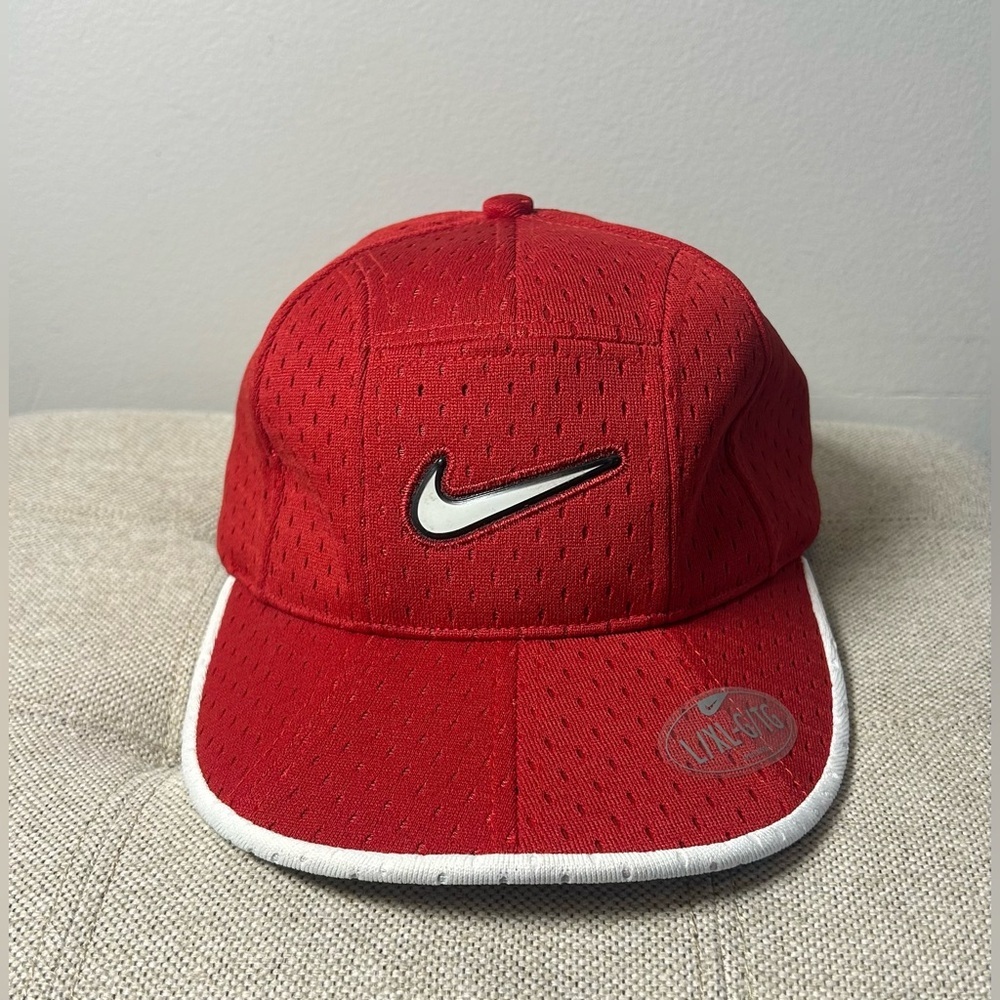 Vintage Nike 7 Panel Hat Cap Red & White Mesh Size L/XL Nike Air Mini Swoosh Y2K